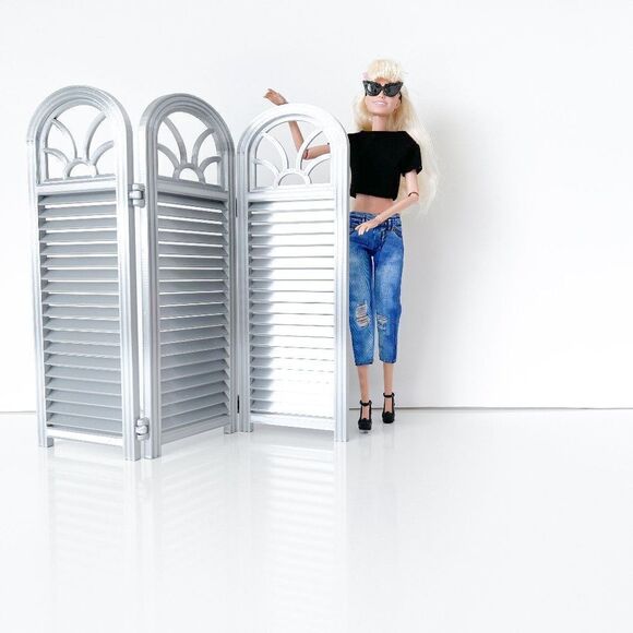 3-Panel Silver Screen for Dolls 1:6 Scale Furniture 12” Barbie Integrity Blythe - Picture 1 of 9